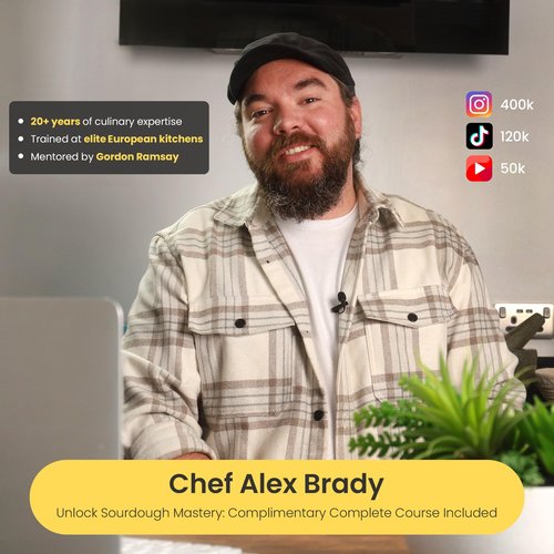 Kitchendom Large Sourdough Starter Jar (32 Oz) - Wide-Mouth Glass Jar - Free Course by Award-Winning Chef Alex Brady, Perfect for Beginners - Sourdough Starter Container, Dishwasher Safe