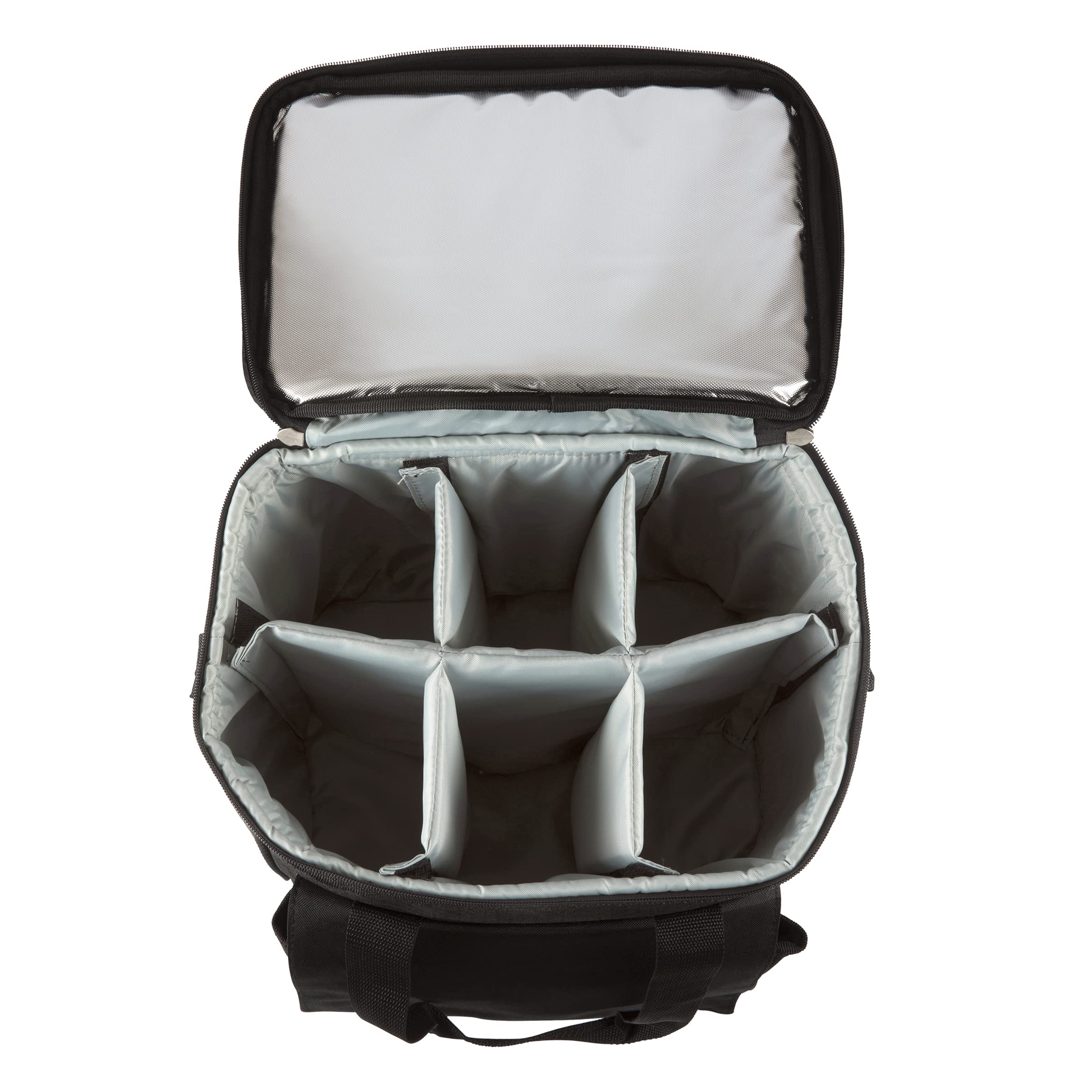 PICNIC TIME Cellar 6-Bottle Wine Carrier & Cooler Tote, Insulated Padded Wine Cooler Bag for Travel, Portable Bag with Polyester Exterior and Water-Resistant Base, (Black with Gray Accents)