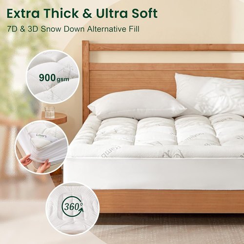 Love's Cabin Queen Mattress Topper - Soft Bamboo Viscose Pillow Top for 8"-20" Mattresses | Cooling Comfort for Hot Sleepers