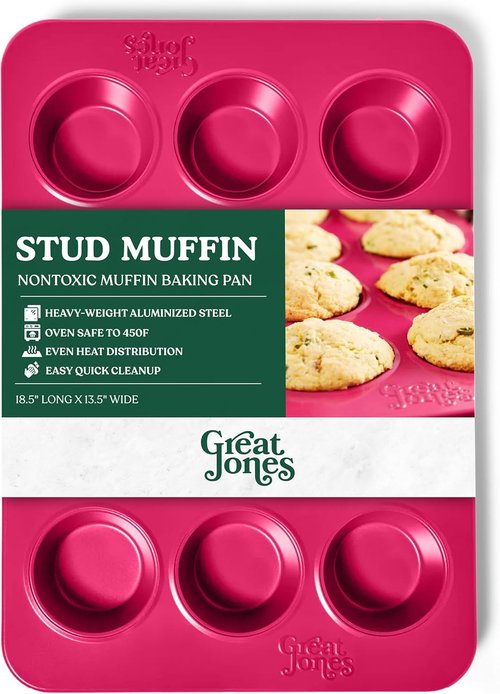Great Jones Stud Muffin Pan - Nonstick 12-Cup Design | Chemical-Free & Nontoxic | Oven-Safe to 450°F
