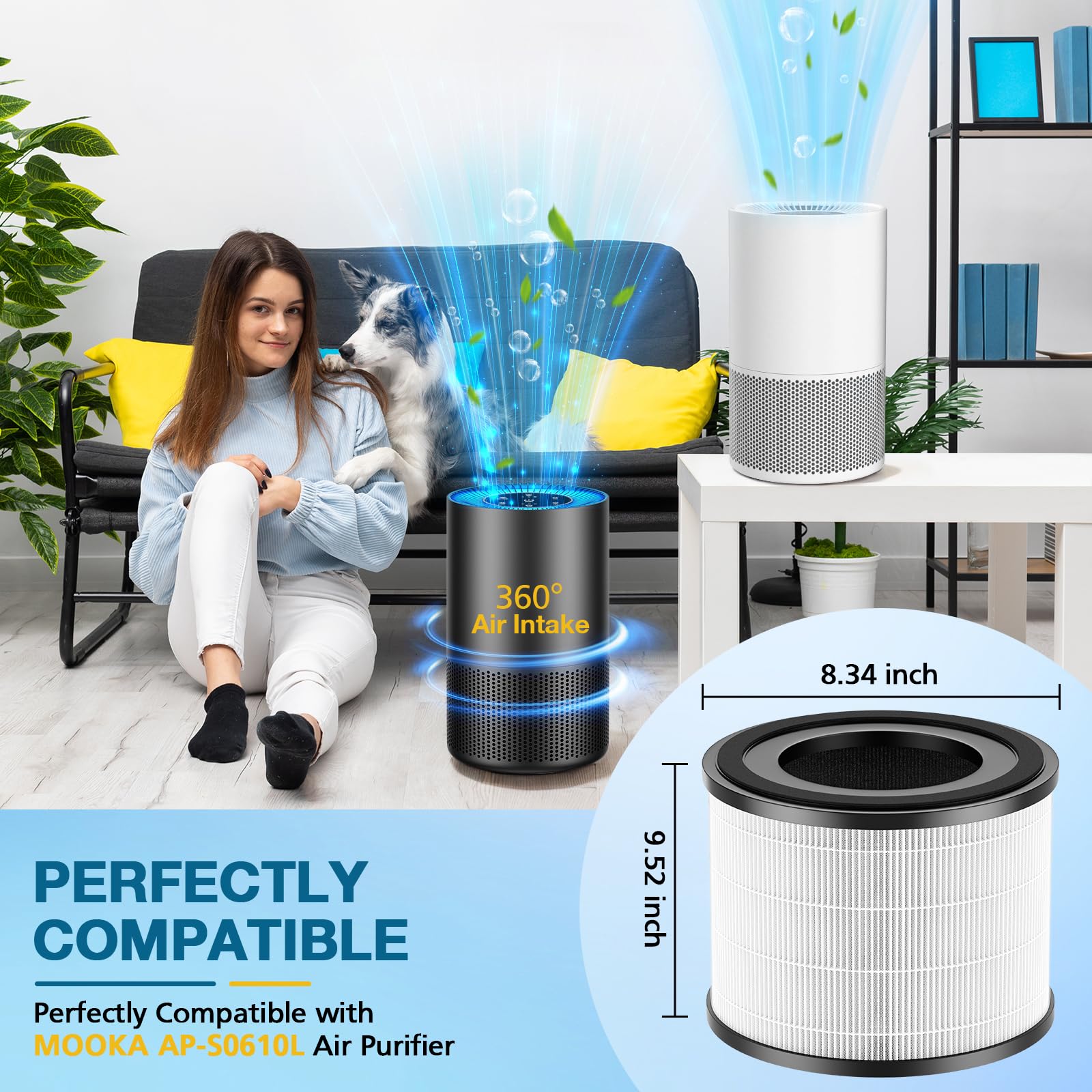 4 Pack AP-S0610L Replacement Filters Compatible with MOOKA AP-S0610L Air Purifier, Efficient Air Filter, 3-Stage Filtration System