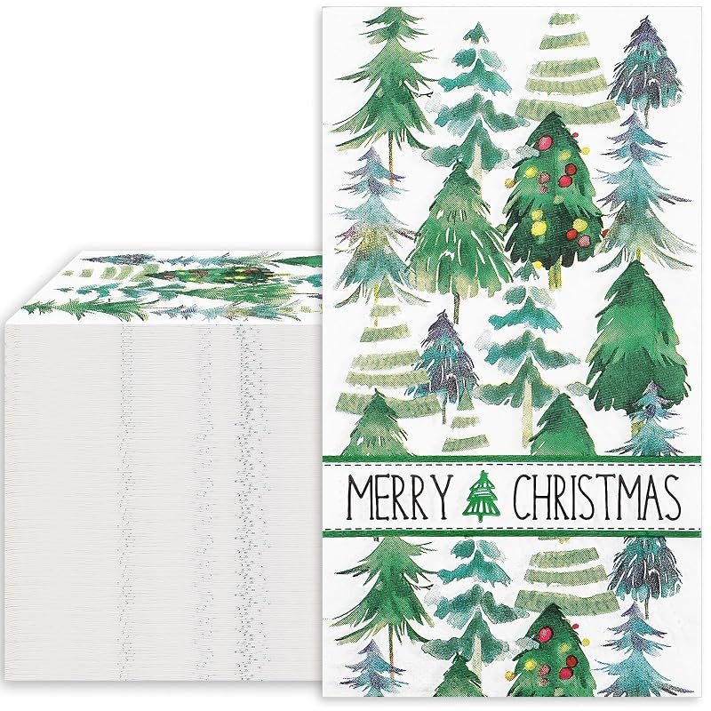 Green Christmas Tree Napkins 80 Pcs 4.3x7.8in Folded 13x15.7in Unfolded - 3-Ply Guest Paper Party Napkins