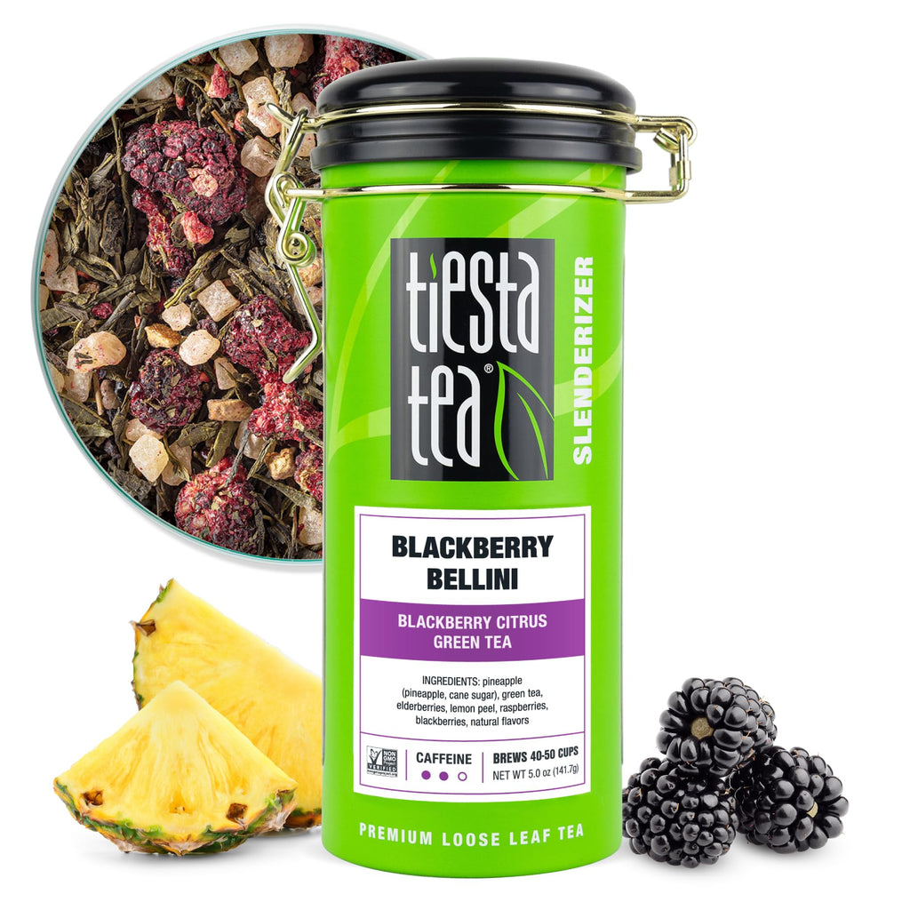 Tiesta Tea - Blackberry Bellini, Premium Loose Leaf Blend, Blackberry Citrus Green Tea, Premium Blend, Medium Caffeine Green Tea, Hot or Iced, 50 Cups, 5 Ounce Refillable Tin