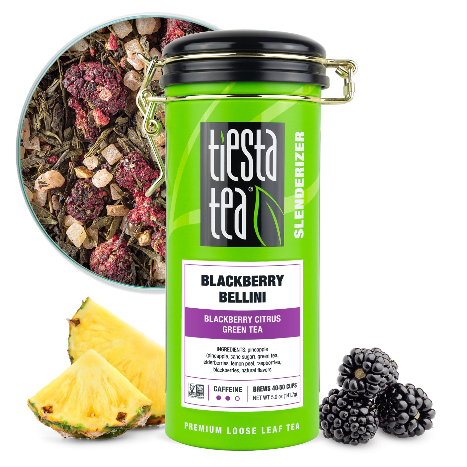 Tiesta Tea - Blackberry Bellini, Premium Loose Leaf Blend, Blackberry Citrus Green Tea, Premium Blend, Medium Caffeine Green Tea, Hot or Iced, 50 Cups, 5 Ounce Refillable Tin