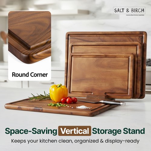 BRUSH HAVEN Salt & Birch Cutting Board - Premium Acacia Wooden Board for Easy Food Prep - Enjoy A Reliable Chopping Board Designed for Versatile Kitchen Use - Perfect for Chefs & Home Cooks- 3 Pcs Set