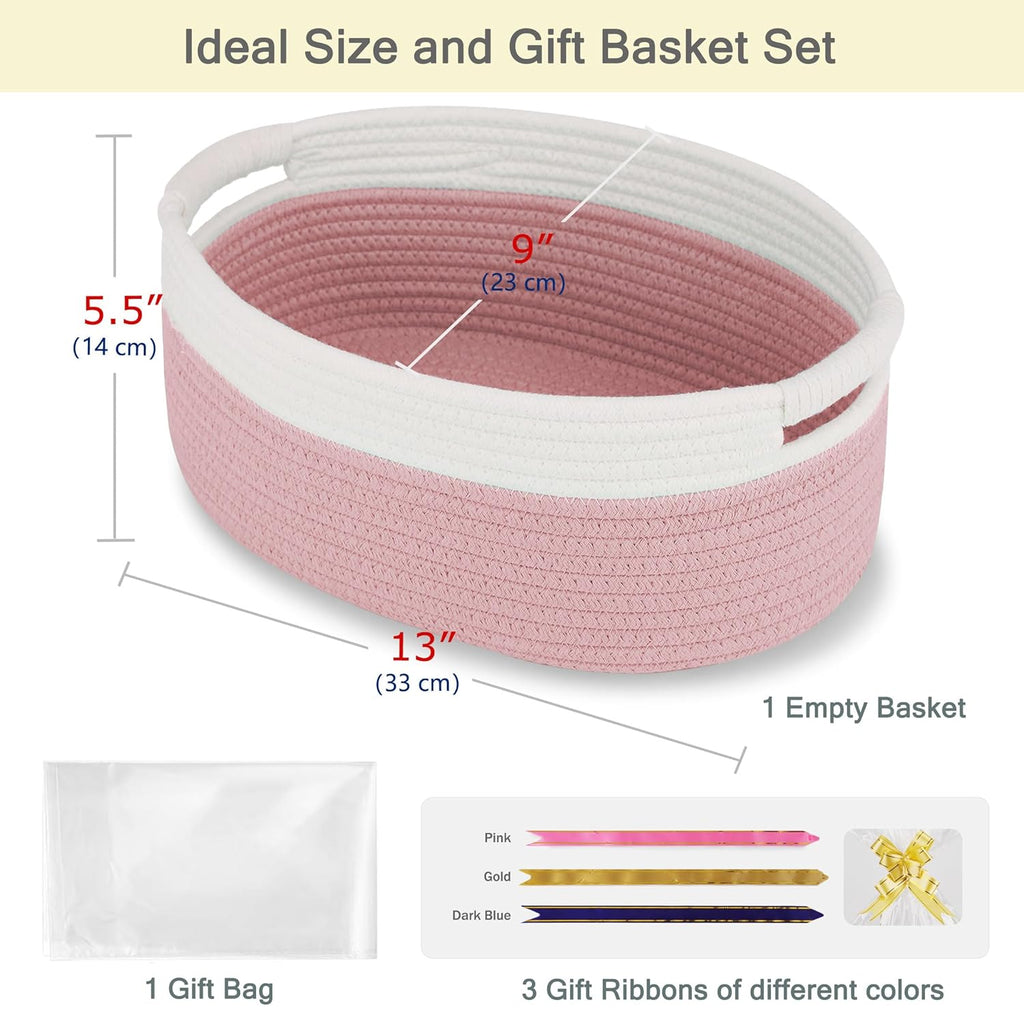 Woven Basket by [Brand Name] - Versatile Gift Basket for Kids & Pets | Dusty Pink, 13”x 9”x 5.5”