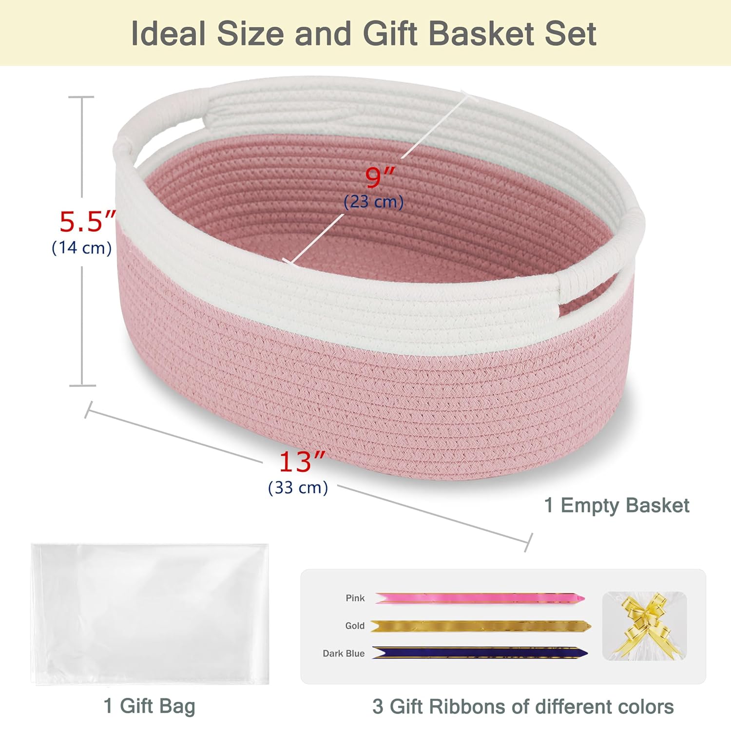 Woven Basket by [Brand Name] - Versatile Gift Basket for Kids & Pets | Dusty Pink, 13”x 9”x 5.5”