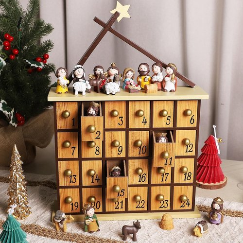 Juegoal Advent Calendar - Countdown to Christmas with 24 Figures & Drawers | Christian Gifts for All Ages