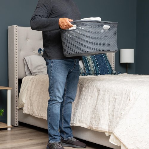 Mind Reader 40L Laundry Basket, Clothes Hamper, Wicker Design, Plastic, 23"L x 14.5"W x 11"H, Set of 2, Gray