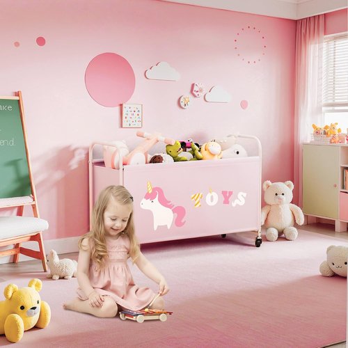 Granny Says Toy Box - Extra Large 135L Kids Storage Chest with Wheels | Pink Metal Organizer for Toys