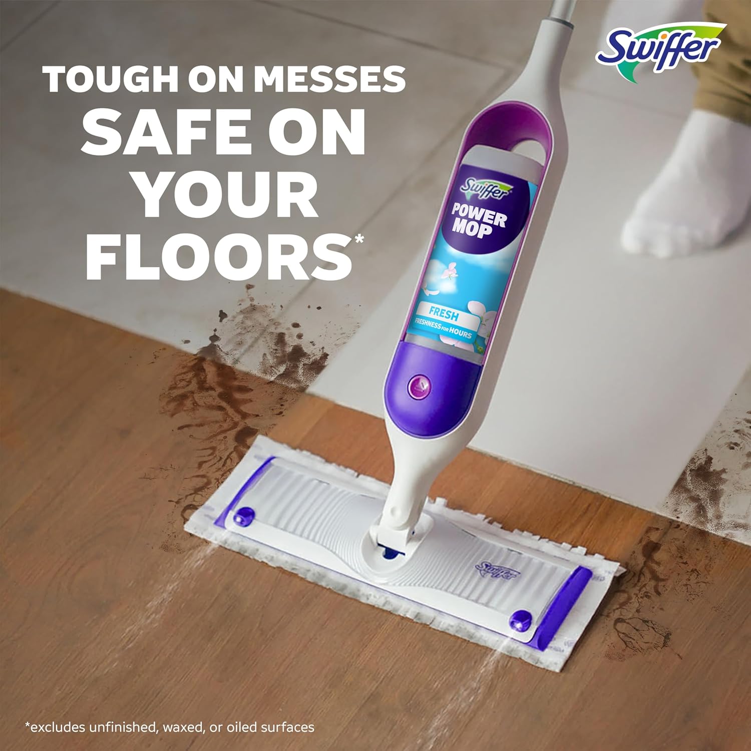 Swiffer PowerMop Multi-Surface Mop Kit - Effortless Floor Cleaning with Fresh Scent | Includes PowerMop, 2 Pads & Solution