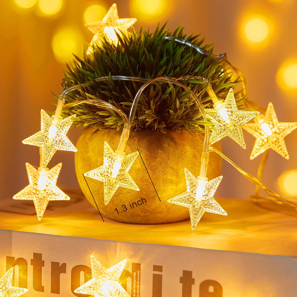 Minetom Star String Lights - 50 LED Battery Operated Fairy Lights | 17 ft Waterproof Warm White for Indoor & Outdoor Decor