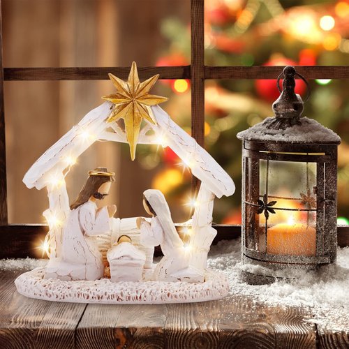 HADM Nativity Set for Christmas Indoor Nativity Scene with LED Lights - Tabletop Decoration Memory (Figurines)