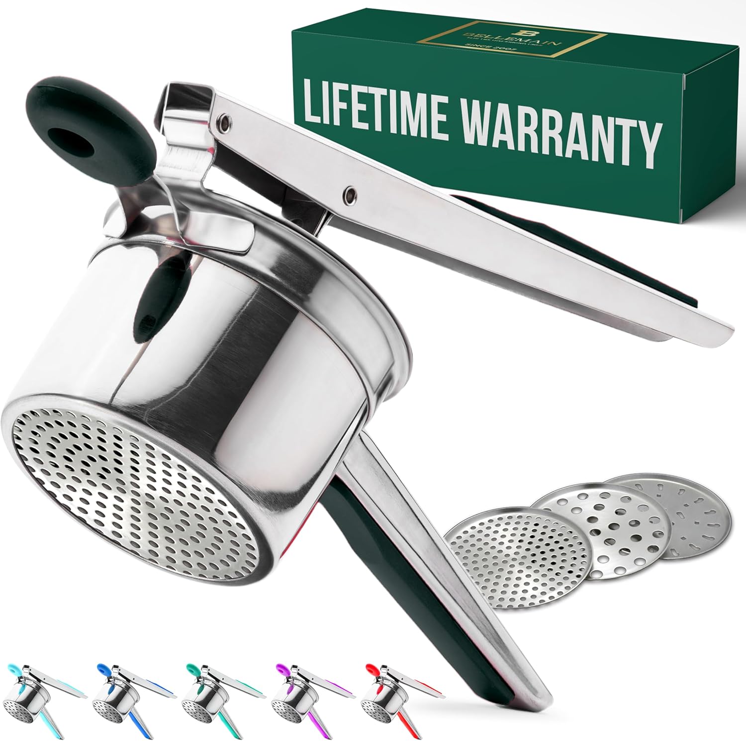 Bellemain 15 oz Large Potato Ricer - Heavy-Duty Stainless Steel Masher with 3 Discs | Perfect for Creamy Mashed Potatoes