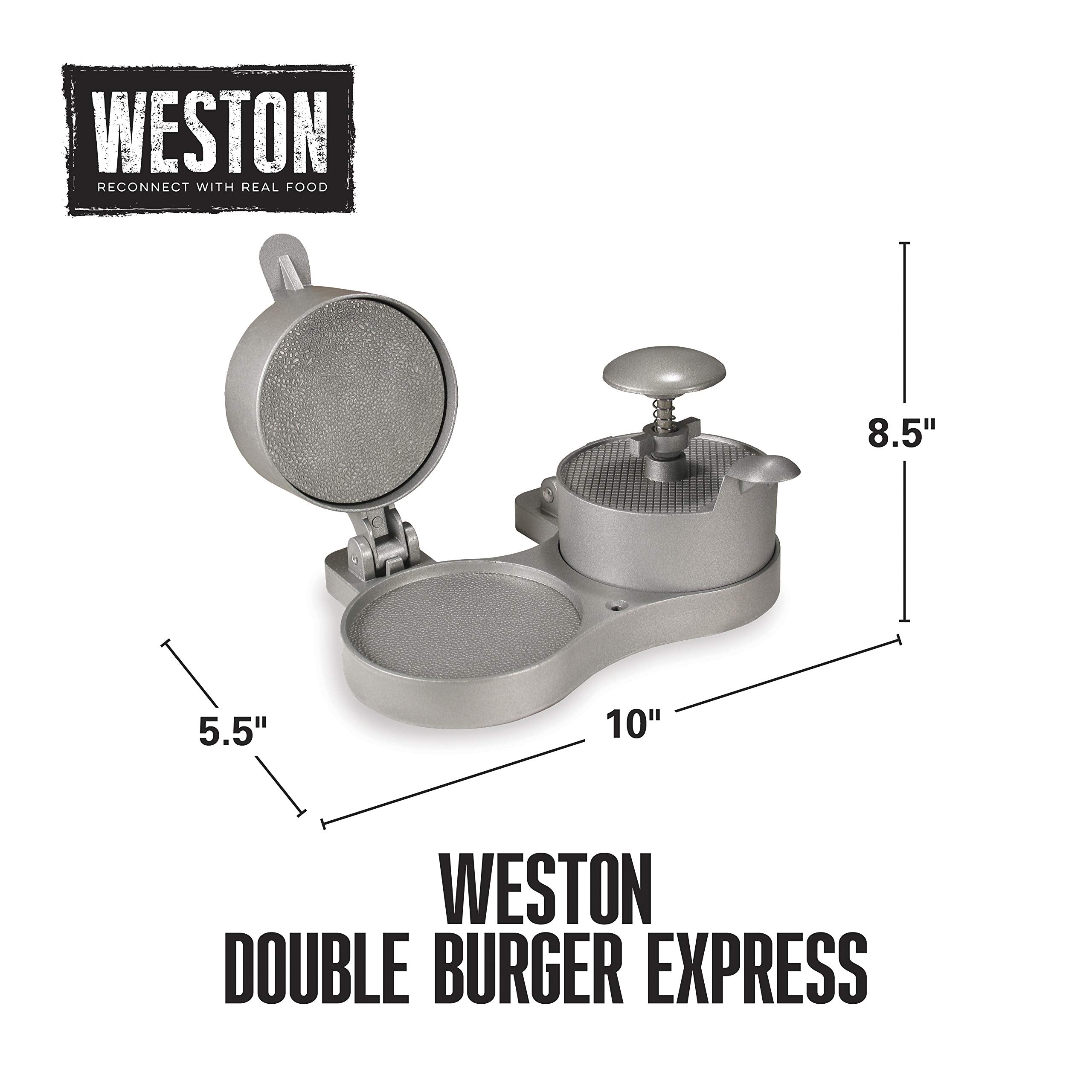 Weston Burger Press, Makes 4 1/2" Diameter Patties for Hamburger, Crab Cakes, Sausage, 1/4lb to 3/4lb, with Spring Ejector for Easy Removal, Double, Non-stick Heavy-Duty Cast Aluminum (07-0701)