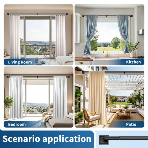 Black Curtain Rods for Windows 48-90Inch(4-7.5ft) Heavy Duty Wrap Around Blackout Curtain Rods,Adjustable Room Darkening Drapery Rod for Bedroom, Living Room, Sliding Door & Outdoor Patio