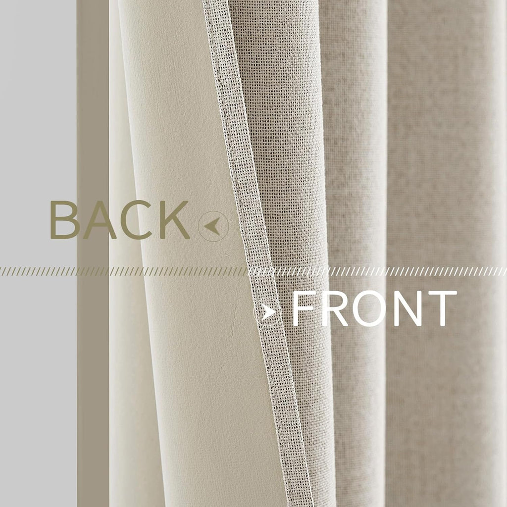 MIULEE 100% Blackout Linen Curtains - Thermal Insulated Birch Grommet Drapes for Bedroom & Living Room | 52 x 84 Inch (2 Panels)