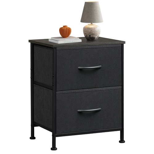 WLIVE Black Night Stand, Small Dresser with 2 Drawers & Wooden Top, Nightstand with Fabric Bins, Bedside Table End Table for Bedroom, Closet, Entryway, College Dorm, Charcoal Black