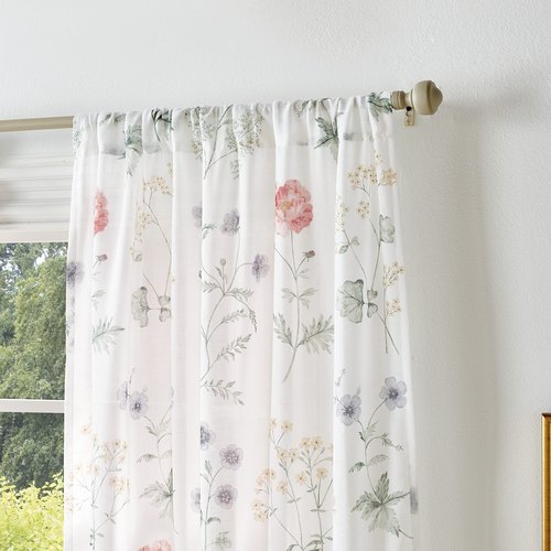 Martha Stewart Marthas Garden Floral Semi-Sheer Rod Pocket Window Curtain Panel Pair, 95", Multi