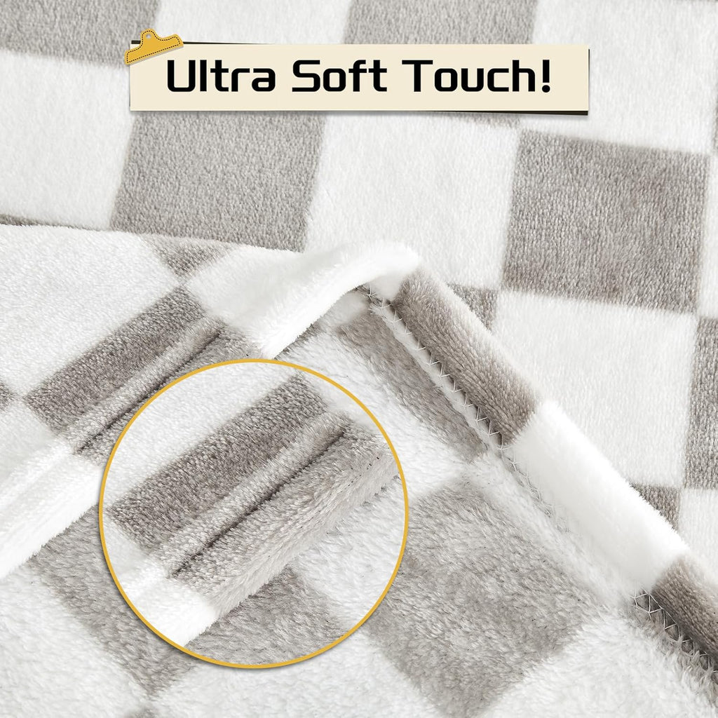 Yurhap Checkered Baby Blanket - Super Soft Fleece for Boys & Girls | 30x40 Inch, Greige