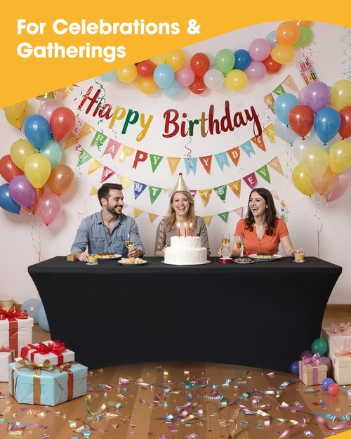 Niuara 4-Pack Black Spandex Tablecloths – 72"x30"x30" Stretch Fitted Table Covers for 6ft Rectangle Folding Tables, Wrinkle-Resistant Tablecloth for Wedding, Banquet & Outdoor Events