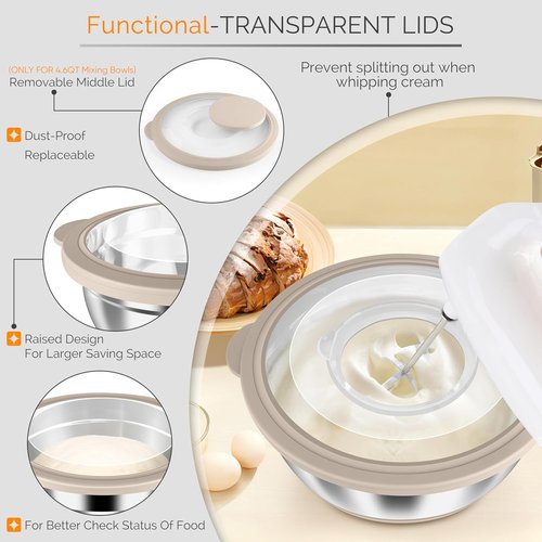 HaWare 24-Piece Stainless Steel Mixing Bowls Set - Airtight Lids & Graters | Kitchen Prep & Storage, Khaki