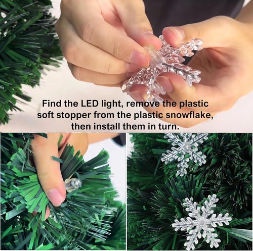 Juegoal Pre-Lit Artificial Christmas Trees - 3 FT Lighted Green Fiber Optic Entrance Trees with Gold Urn Base & 8 Lighting Modes