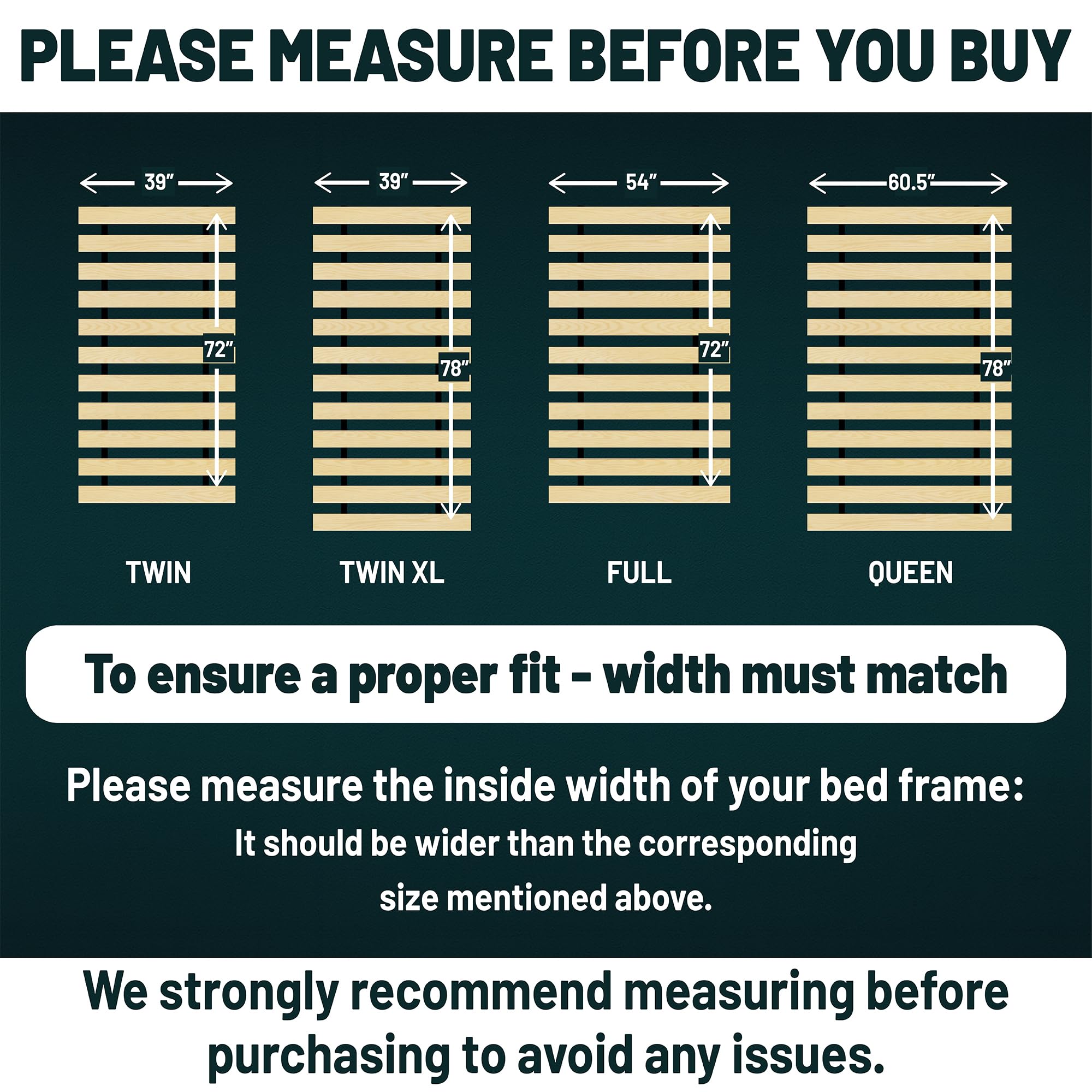 Treaton, 0.68-Inch Horizontal Wooden Bunkie Board/Bed Slats, 72" x 54", Beige