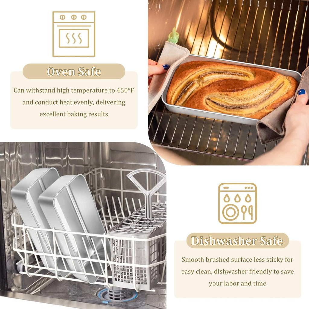 TeamFar Stainless Steel Loaf Pan Set - 12 x 5 Inch Baking Pans for Bread, Meatloaf & Cakes | 2 Pack, Non-Toxic & Dishwasher Safe