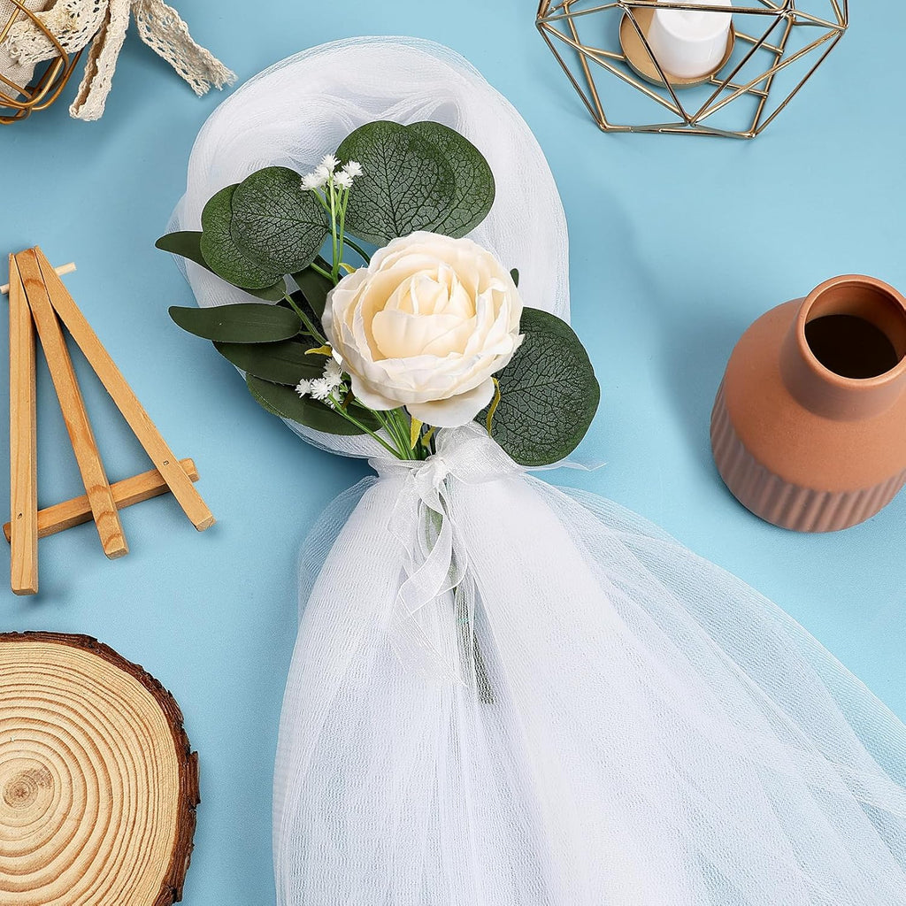 Regine Switzerland Wedding Aisle Decorations - 39.4 Inches Artificial Silk Rose Flowers with Long Tulle Tails in Champagne