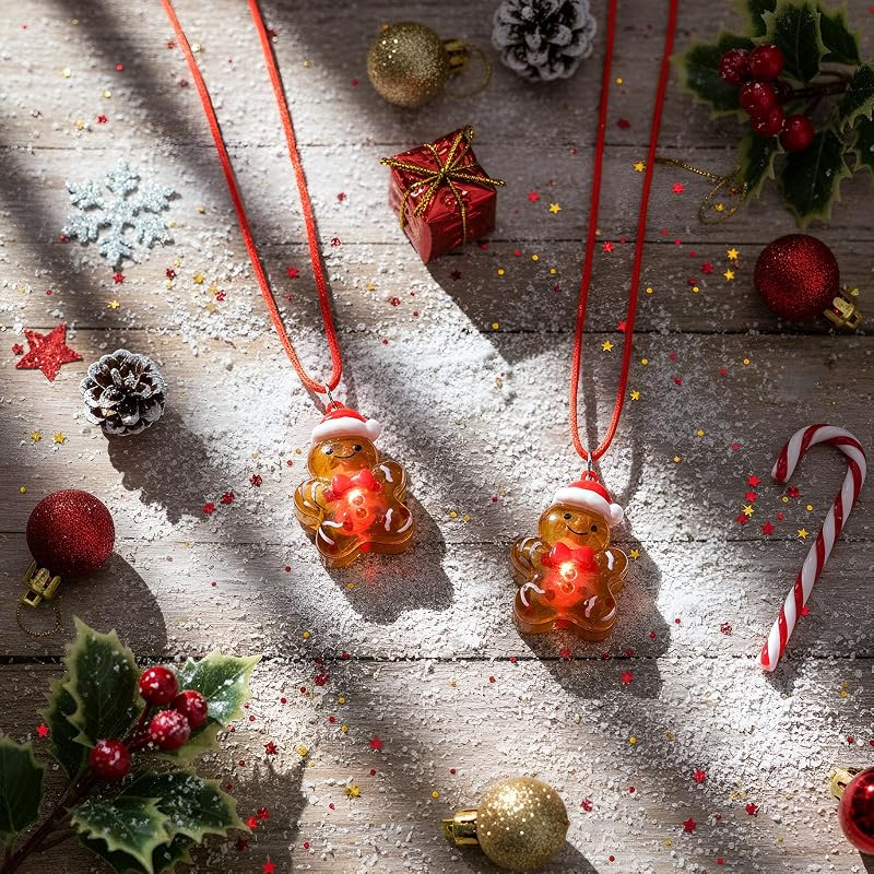Gingerbread LED Light Up Necklace for Adults - 30 Pcs, Yellow, Variation: Yellow+30+Gingerbread