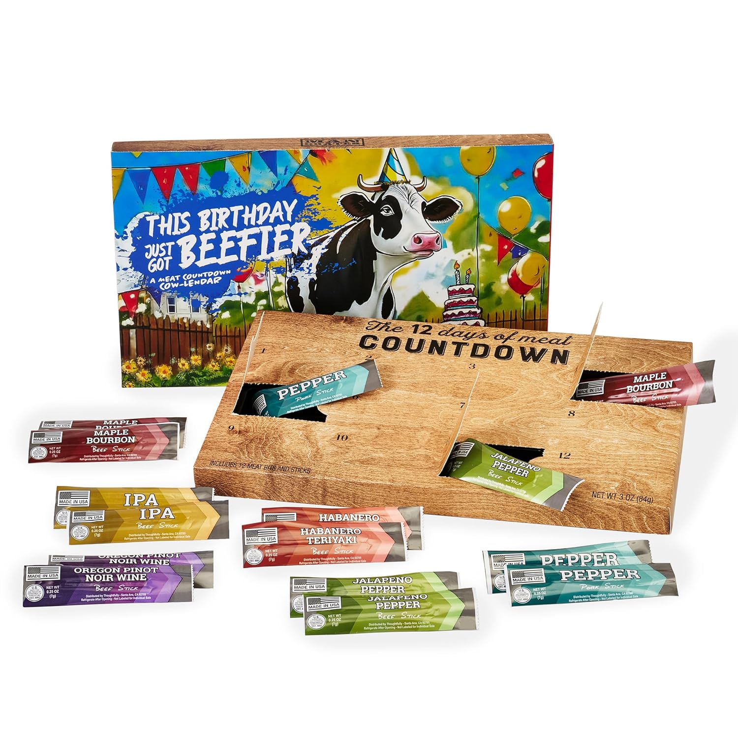 Man Crates Birthday Jerky Advent Calendar - 12 Gourmet Beef & Pork Sticks | Unique Gift Box for Him