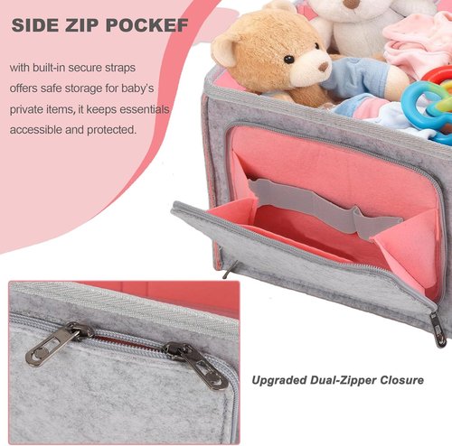Large Baby Diaper Caddy Organizer - Portable Nursery Storage Tote for Changing Table & Car | Ideal Baby Shower Gift