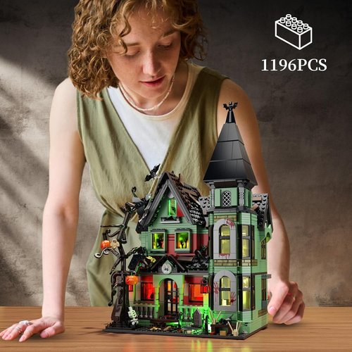 iATOM Haunted House Building Set - Halloween Mansion with Lights | Spooky Architecture for Adults, Gift Idea