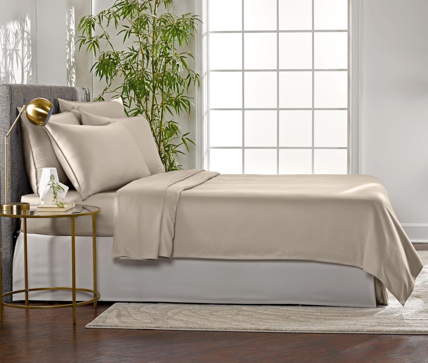 Pure Bamboo Full Bed Sheet Set - Luxuriously Soft & Cooling 100% Organic Viscose | Double Stitching, Sand Color