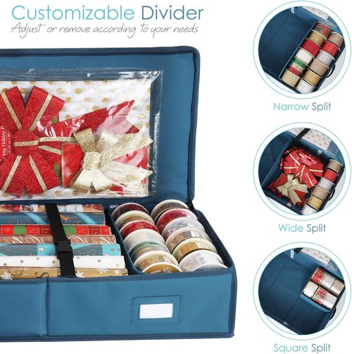 Hearth & Harbor Wrapping Paper Storage Container - Tear-Proof Christmas Bag for 36 Rolls - Blue