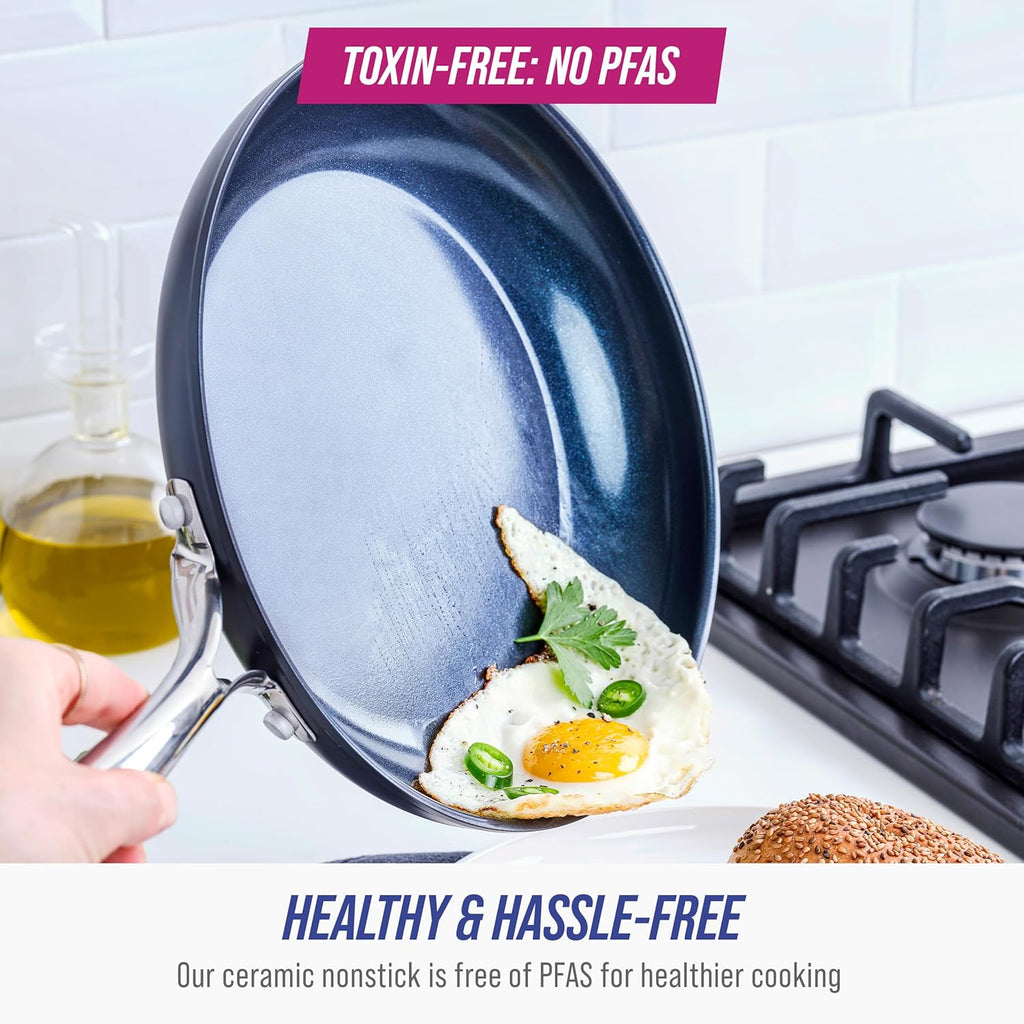 Blue Diamond Cookware - 11" Hard Anodized Ceramic Nonstick Frying Pan with Lid | PFAS-Free, Dishwasher & Oven Safe, Grey