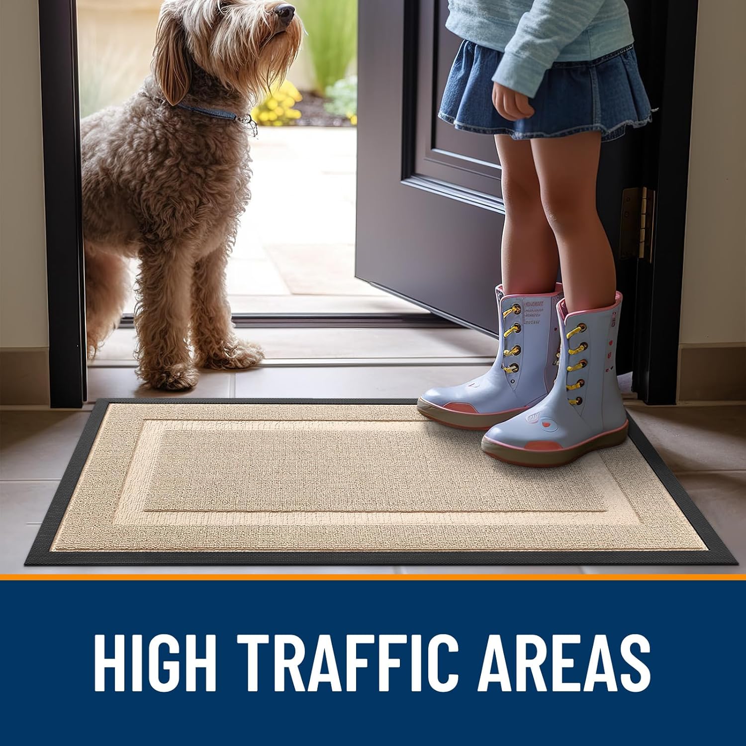 OLANLY Waterproof Front Door Mat - All-Season Indoor/Outdoor Doormat, Easy Clean, 35x23, Off-White
