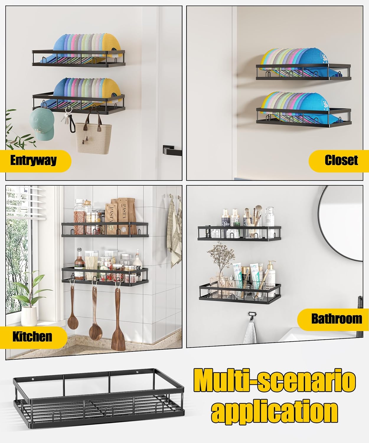 Metal Hat Rack by [Brand Name] - Sturdy Wall Organizer with 40 Hooks for Baseball Caps | Black