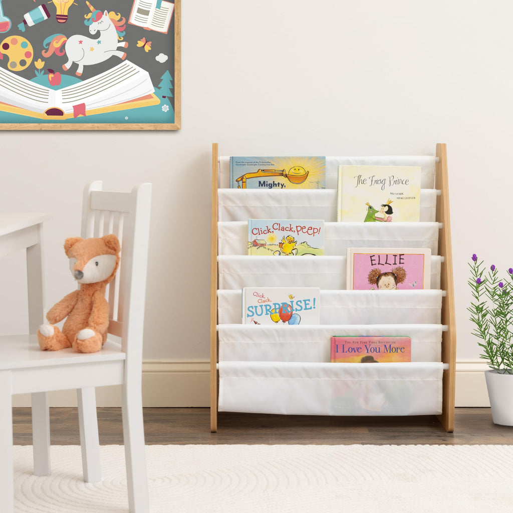 Humble Crew Kids Bookshelf, 6-Tier Front-Facing Book Display Organizer, Montessori Toddler Bookcase for Playroom, Bedroom & Reading Corner, White/Natural Wood