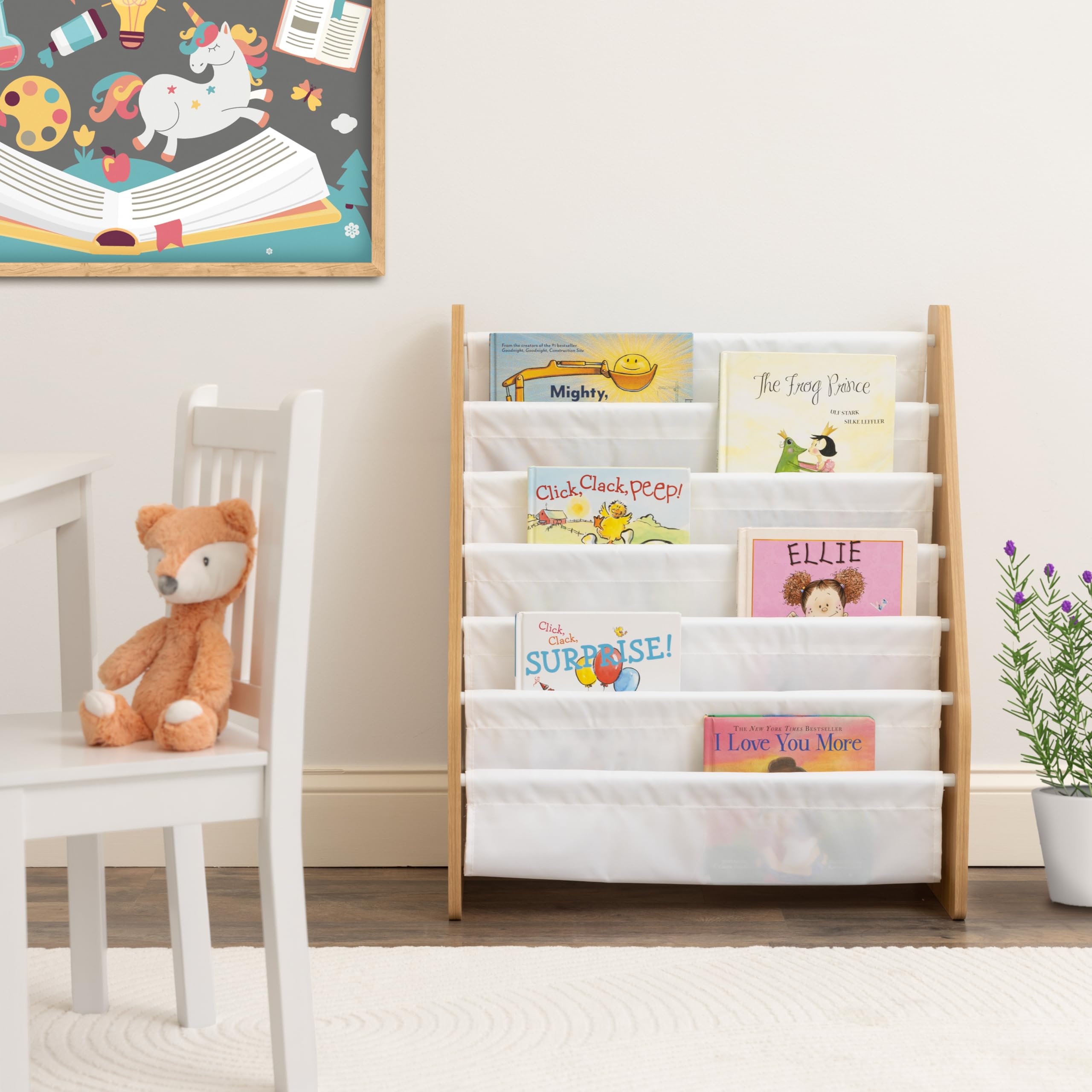 Humble Crew Kids Bookshelf, 6-Tier Front-Facing Book Display Organizer, Montessori Toddler Bookcase for Playroom, Bedroom & Reading Corner, White/Natural Wood