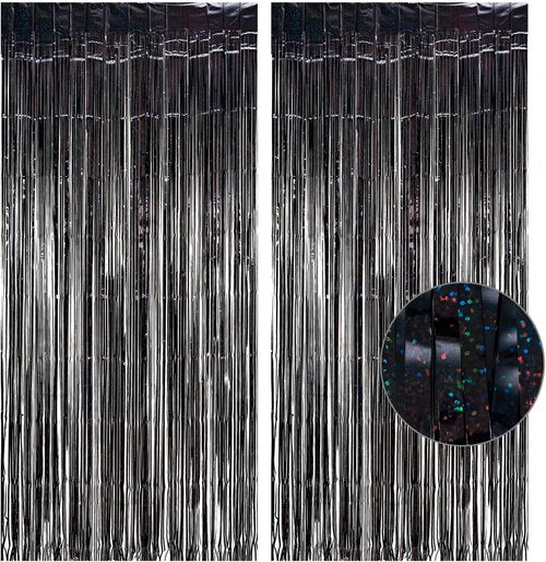 GREATRIL Black Tinsel Curtain Backdrop - Foil Fringe Streamers for Parties & Halloween - 1m x 2.5m | Set of 2