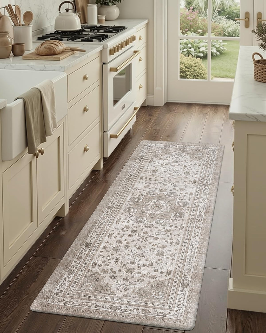 Color&Geometry Kitchen Floor Mats Anti Fatigue, Cushioned Boho Rugs,Waterproof Non Slip Kitchen Runner for Sink, Standing Mats for Office,24"x59",Beige