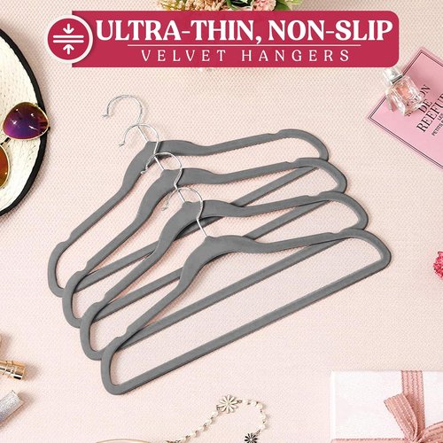 LDC Grey Velvet Hangers 30 Pack - Premium Non-Slip Felt Coat & Pants Hangers - Heavy Duty 360° Swivel Hook