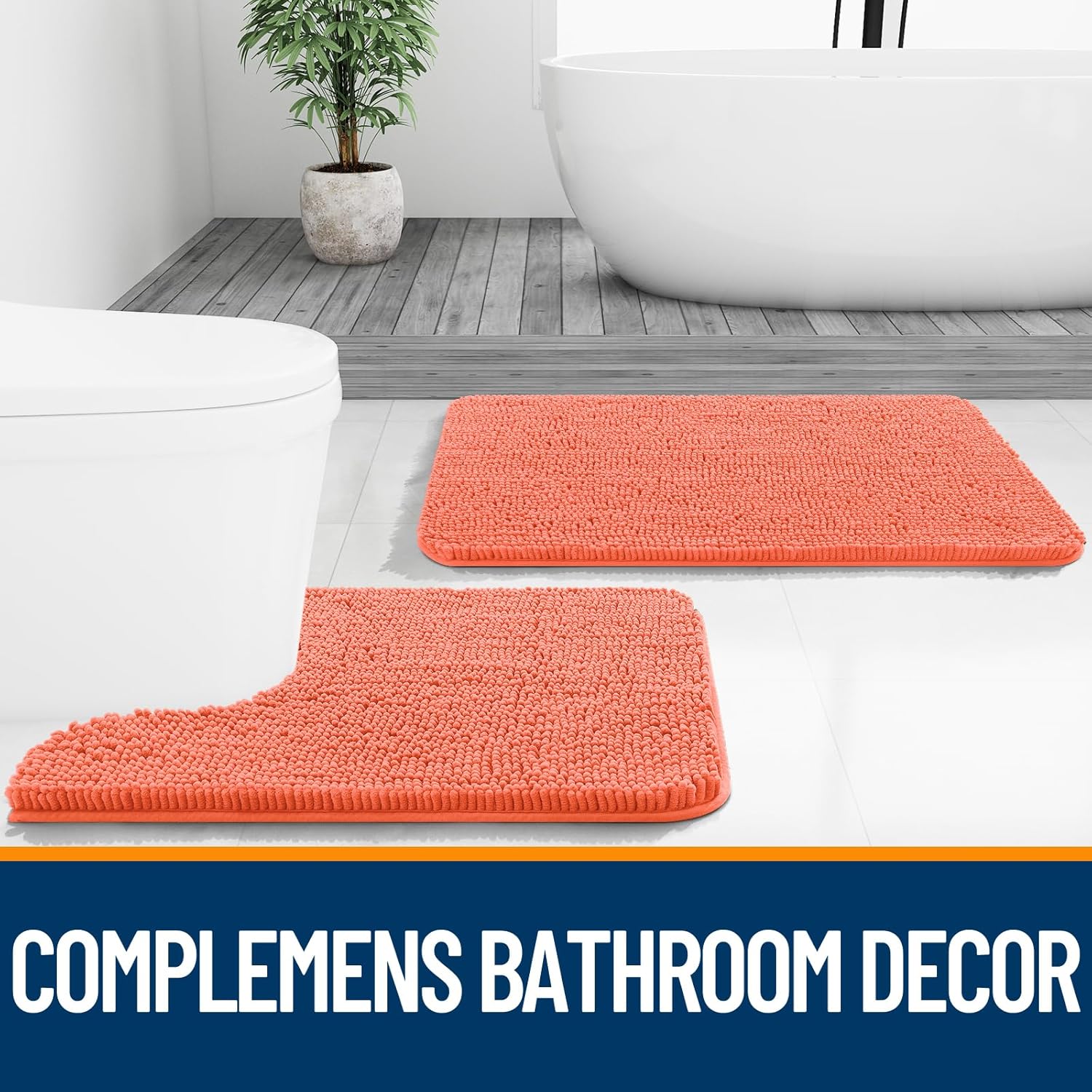 OLANLY Bathroom Runner Rugs - Extra Soft Chenille Bath Mats | Quick Dry, Machine Washable, 44x24, Coral