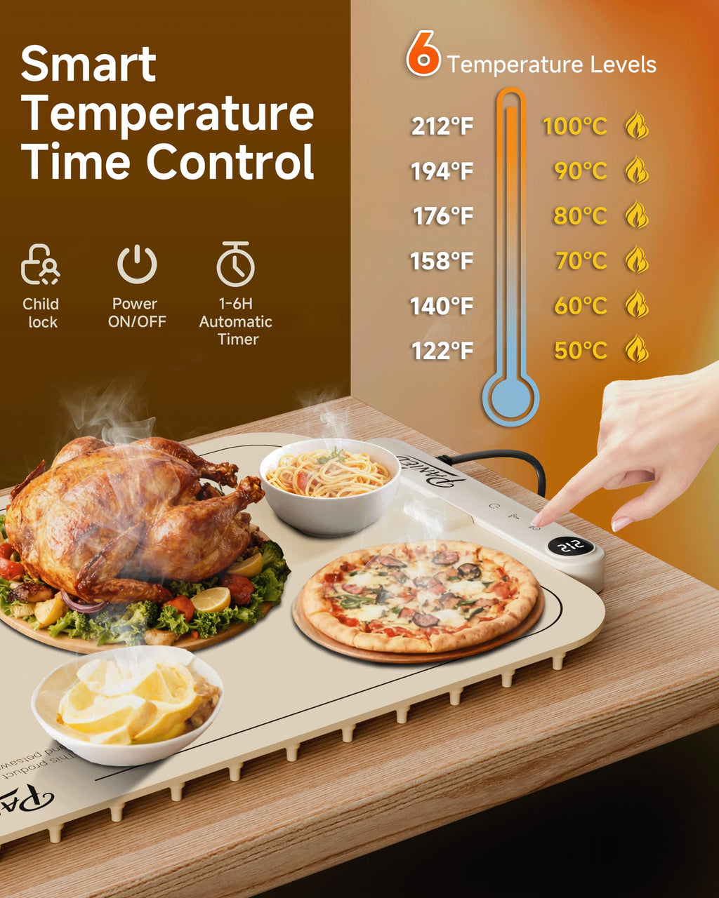 Warming Mat for Food, Extra Large XXL 36"x16" Food Warmer Chafing Dishes for Buffet, Food Warming Mat, Electric Warming Trays for Parties,Portable Heating Pad 6 Level Temp 6 Hour Timer