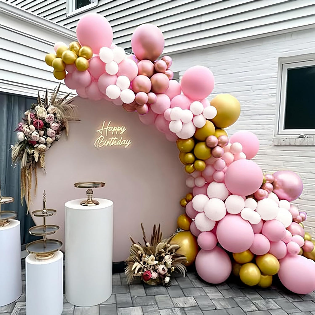 Skiennix Pink Gold Balloons Set - 12 Inch Pink & White Latex Balloons with Confetti | Perfect for Bridal, Baby Shower, and Birthday Decorations
