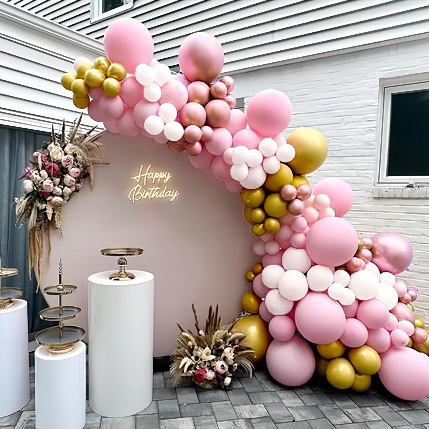 Skiennix Pink Gold Balloons Set - 12 Inch Pink & White Latex Balloons with Confetti | Perfect for Bridal, Baby Shower, and Birthday Decorations