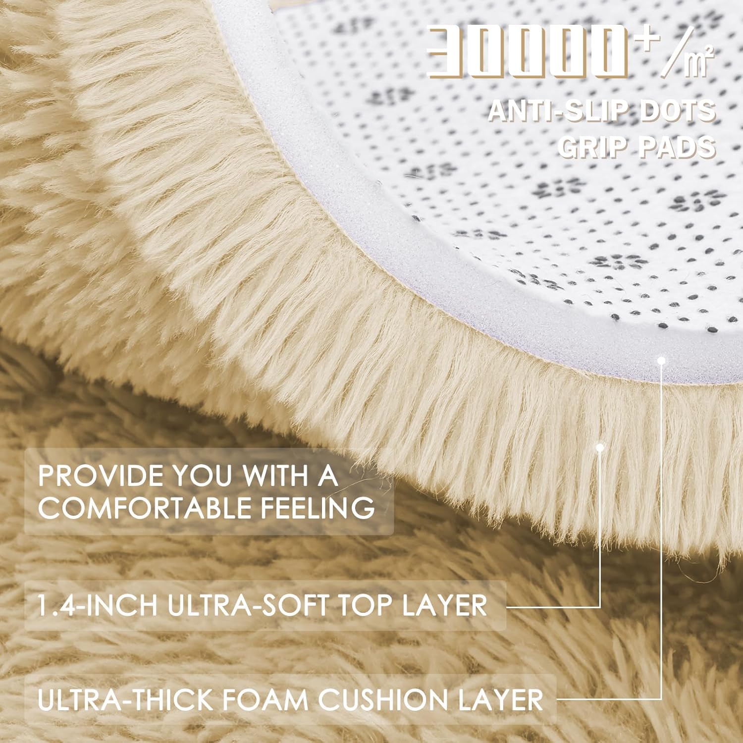 OLANLY Round Cream Area Rug - Soft, Fluffy, Machine Washable 7 ft Circle Carpet for Bedroom & Living Room Decor