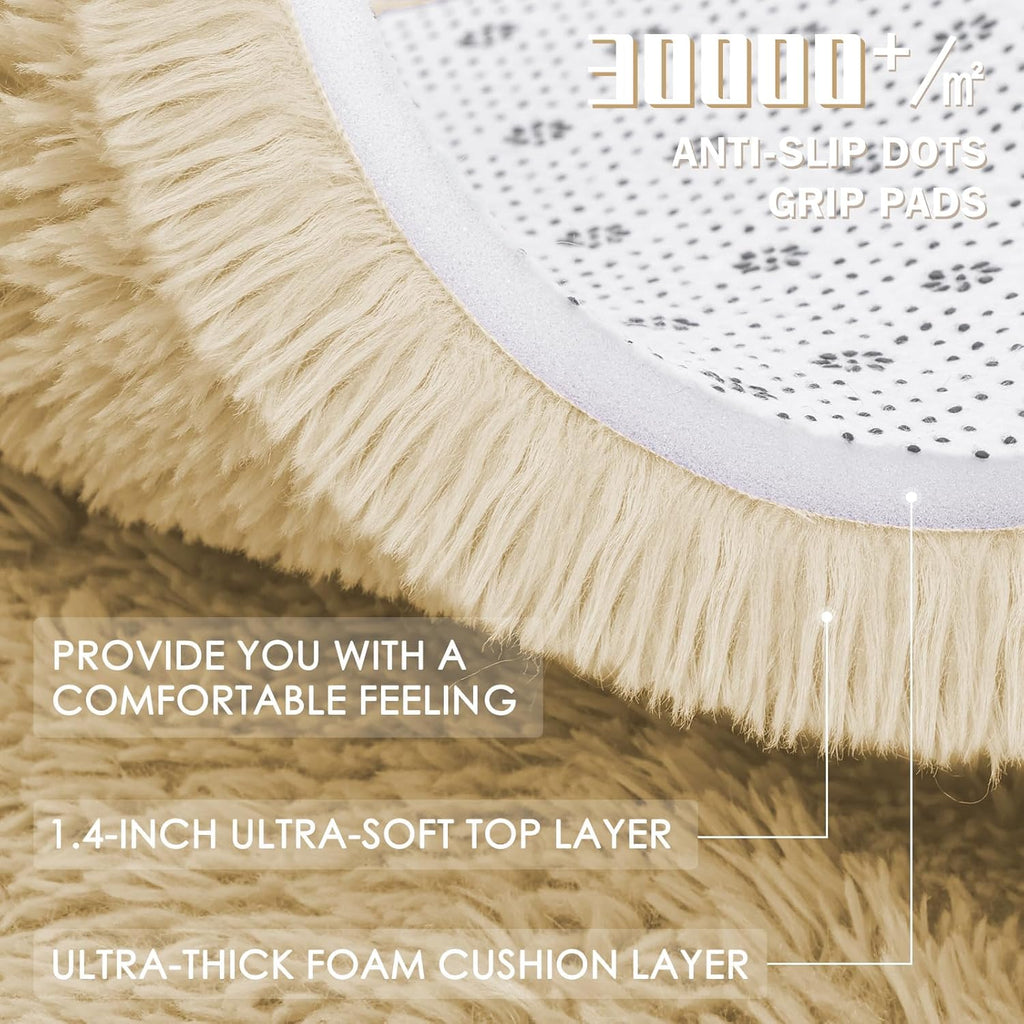 OLANLY Round Cream Area Rug - Soft, Fluffy, Machine Washable 6 ft Circle Carpet for Bedroom & Living Room Decor